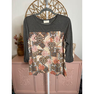 Women's Bobbie Brooks 3/4 Sleeve Top -‎ Size S - Charcoal/Pink